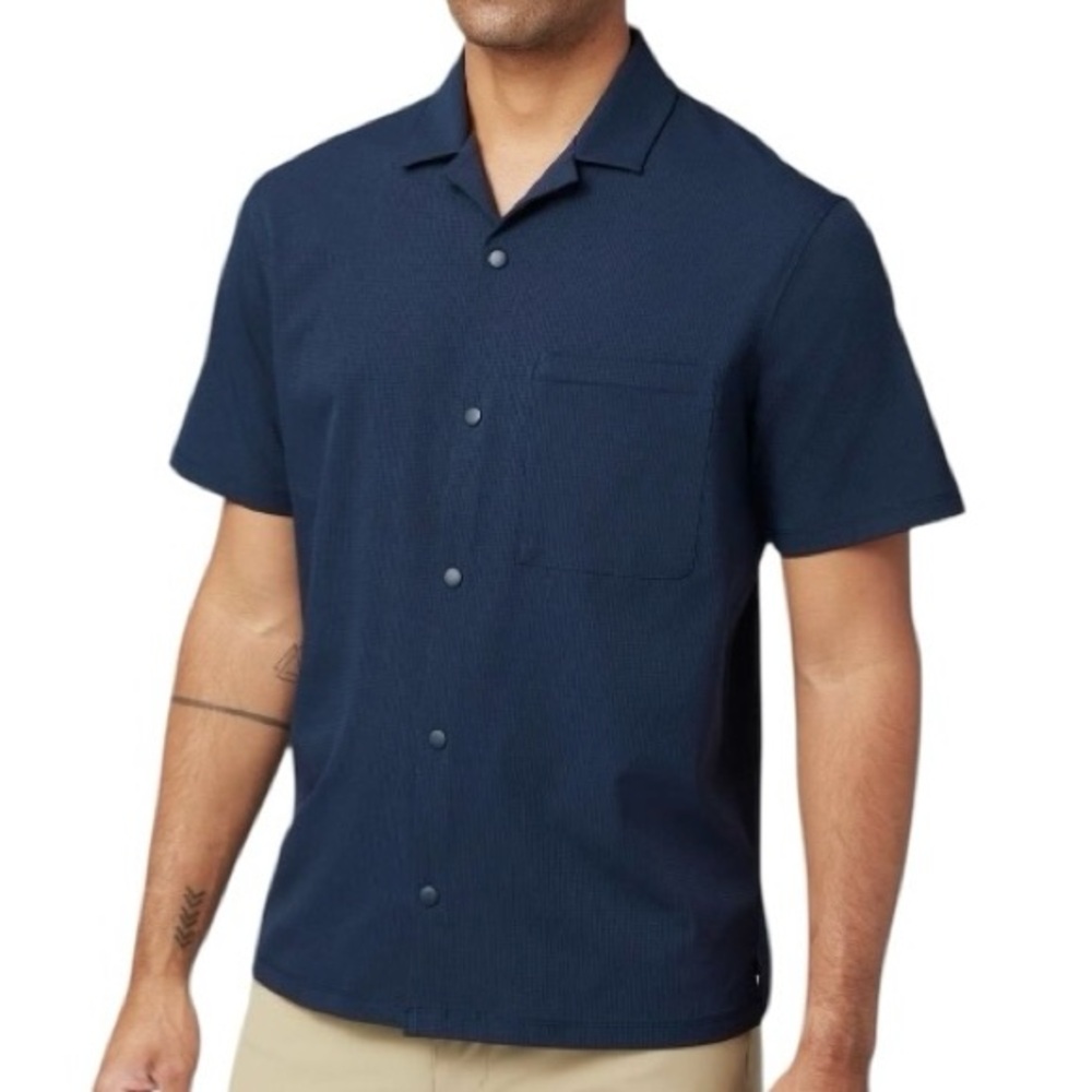 Lululemon Airing Easy Camp Collar Short Sleeve Shirt Navy ESTIMATED Men's XL